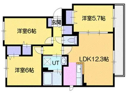 アイランド・ミドル北陽高校前(3LDK/2階)の間取り写真