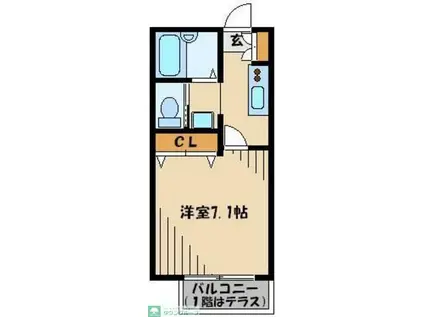 ツインライブ岸町II(1K/2階)の間取り写真