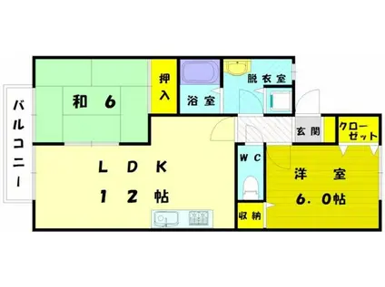 ハイカムールミナト(2LDK/1階)の間取り写真