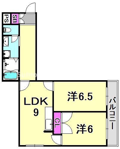 グリュックミリオンベル(2DK/3階)の間取り写真