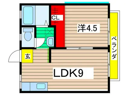 ヒルサイドハイツ(1LDK/2階)の間取り写真