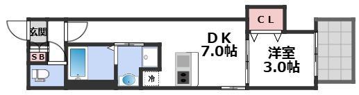 ハーモニーテラス杭全II(1DK/2階)の間取り写真