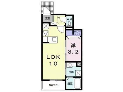 ドゥエム(1LDK/1階)の間取り写真