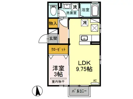 ボナール 弐番館(1LDK/1階)の間取り写真