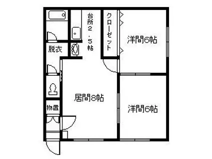 豊岡4.7オリーブハウス(2LDK/1階)の間取り写真