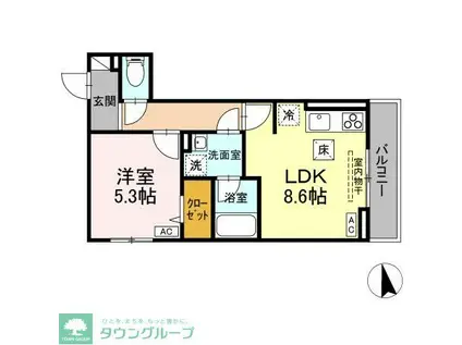 D-ROOM GRASS 中町(1LDK/1階)の間取り写真