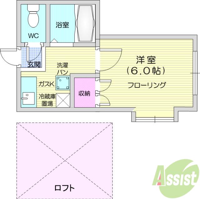 ホワイトキャッスル21番館(1K/2階)の間取り写真