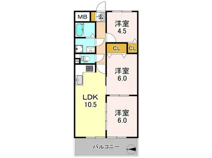 プレジオノ-ザンライツ(3LDK/4階)の間取り写真