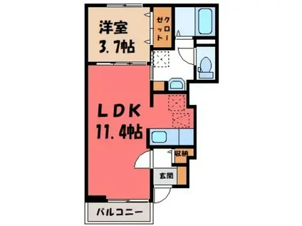 カーサ・フォルトナータB(1LDK/1階)の間取り写真