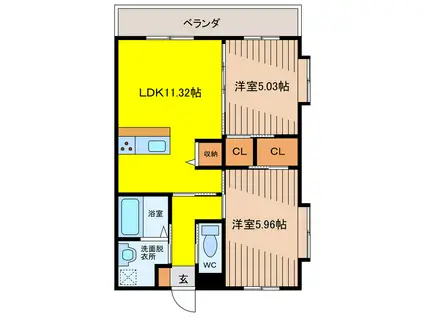 リバーストーン(2LDK/4階)の間取り写真