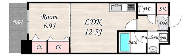 グランセジュール大国町(1LDK/6階)の間取り写真