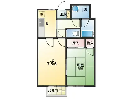サウス水明(1LDK/1階)の間取り写真