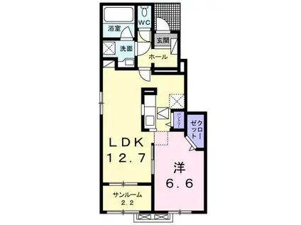 ルポール2番館(1LDK/1階)の間取り写真