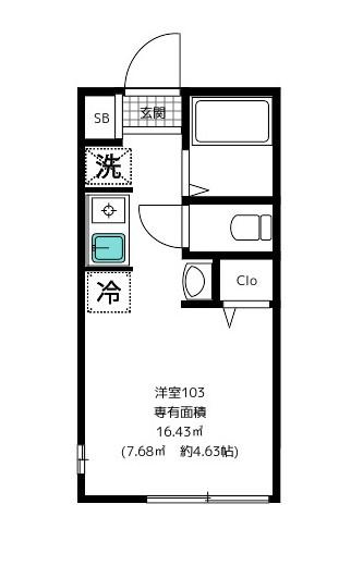LAVIDABELLA横浜白楽(ワンルーム/1階)の間取り写真