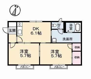フレグランス梶谷(2DK/2階)の間取り写真