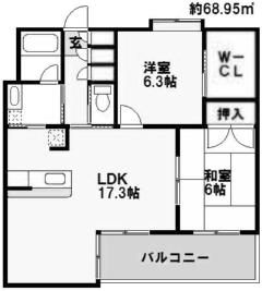 ルフォンド天神(2LDK/2階)の間取り写真