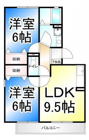 ウインドコート(2DK/2階)の間取り写真