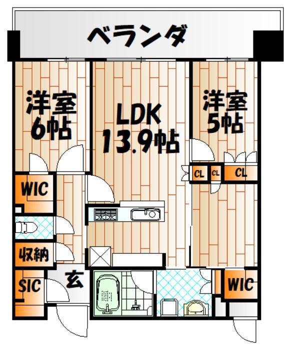 ザ・サンパーク小倉駅タワーレジデンス(3LDK/5階)の間取り写真