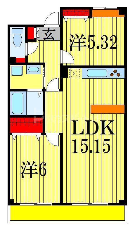 エルプレイス下総中山III(2LDK/1階)の間取り写真