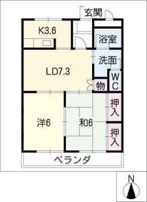 サンティアラ B(2LDK/3階)の間取り写真
