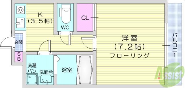 スクエアハウスQ(1K/2階)の間取り写真