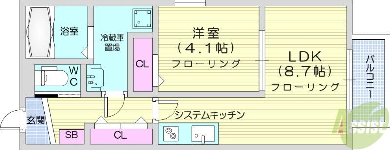 DANARS COURT向山(1LDK/1階)の間取り写真