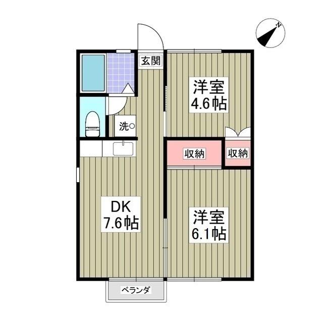 サンブルーム 土浦(2DK/1階)の間取り写真