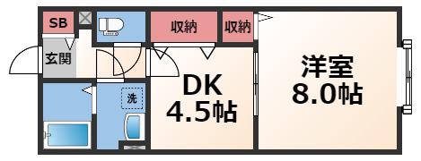 リバーサイド・ルーチェB棟(1DK/2階)の間取り写真