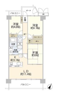 エステシティ船橋三番館(3LDK/14階)の間取り写真