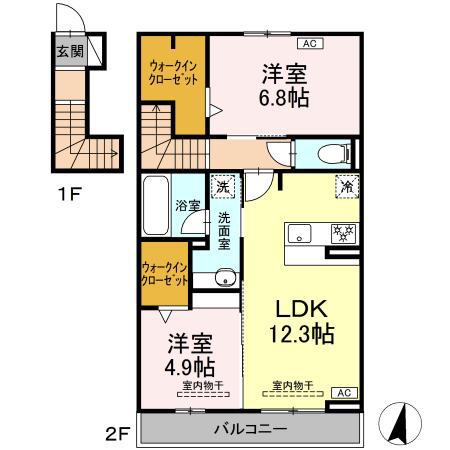 ウィット高岡(2LDK/2階)の間取り写真