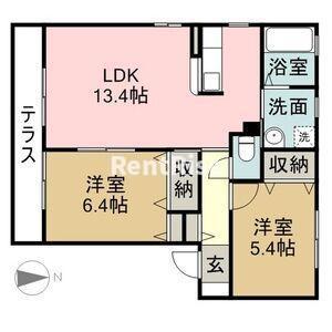 シャーメゾン・ヴェルデD(2LDK/1階)の間取り写真