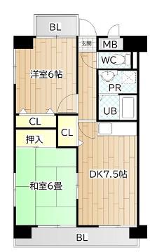 シャルル小野(2LDK/4階)の間取り写真
