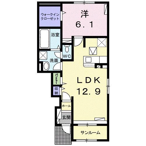 ミルキーウェイC(1LDK/1階)の間取り写真