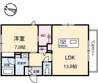 ヴィアソーレ虹ヶ丘(1LDK/1階)の間取り写真