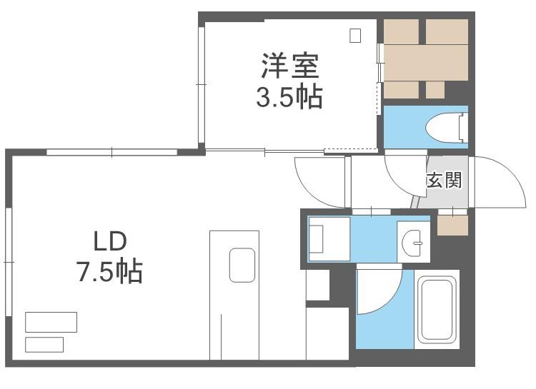 S-RESIDENCE厚別南(1LDK/4階)の間取り写真