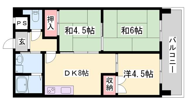 ピアイースト姫路白浜(3DK/2階)の間取り写真