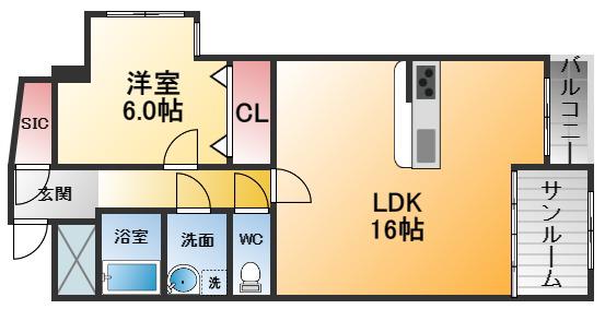コンコード甲子園(1LDK/5階)の間取り写真