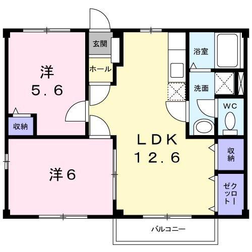ニューシティーサンシャイン(2LDK/2階)の間取り写真