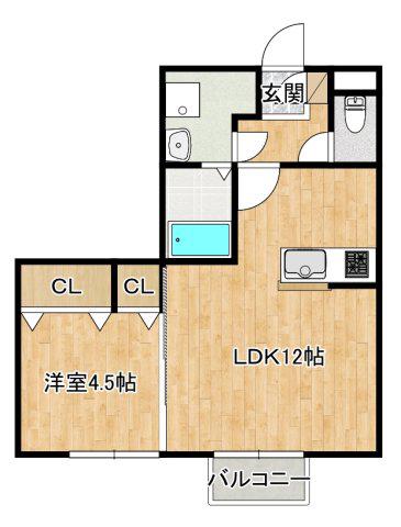 クレセントコート B棟(1LDK/1階)の間取り写真