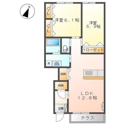 マインヒルズ伍番館(2LDK/1階)の間取り写真