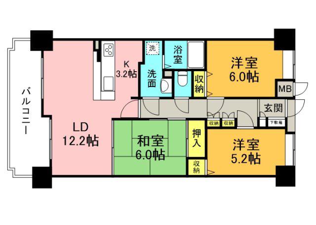 ヴェルパーク府中南(3LDK/7階)の間取り写真