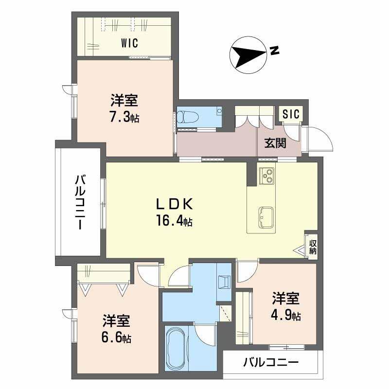 ザ パークサイド上八(3LDK/4階)の間取り写真