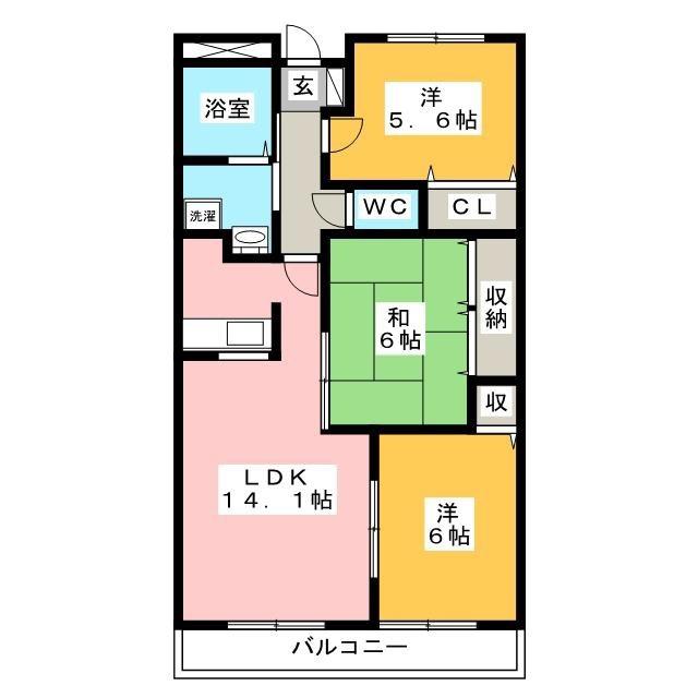 グランディス伊賀上野(3LDK/2階)の間取り写真