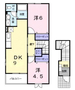 リーブラB(2DK/2階)の間取り写真