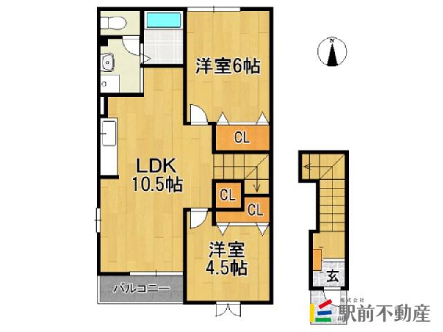 グリーンコートミヤハラA(2LDK/2階)の間取り写真
