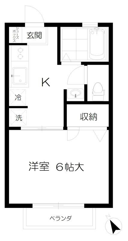 グランシードS(1K/2階)の間取り写真