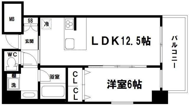 ラクラス本町東(1LDK/12階)の間取り写真