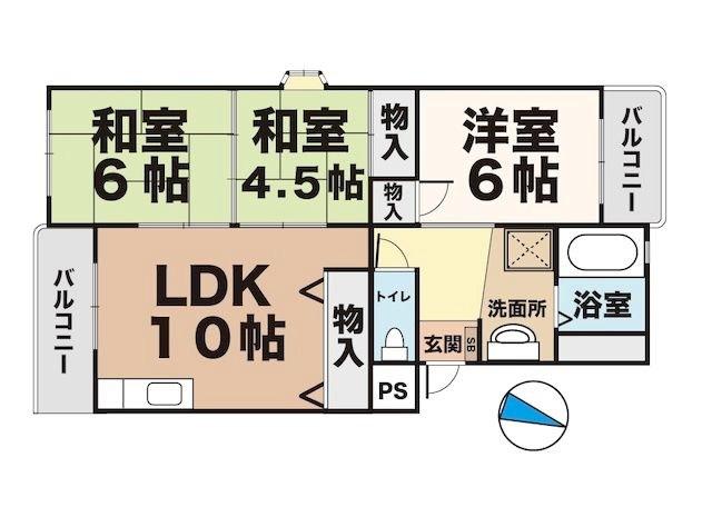 パルシティ伊川谷(2LDK/1階)の間取り写真