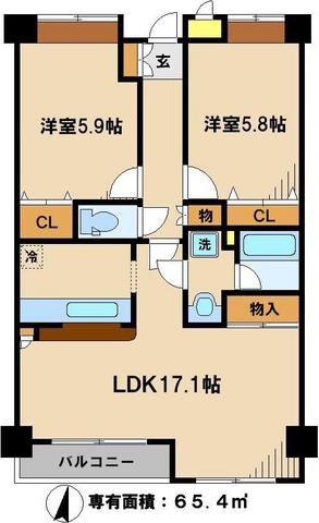 ヌーベルバーグ常盤平(2LDK/7階)の間取り写真