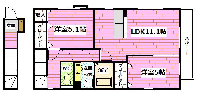 K・ソーミール(2LDK/2階)の間取り写真